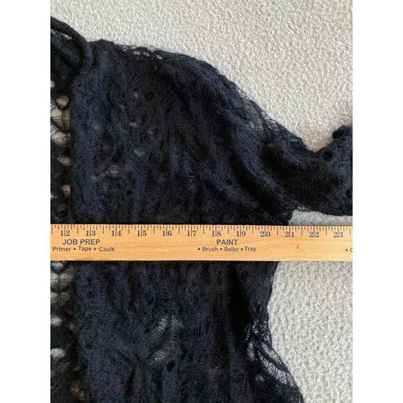 Eileen Fisher Cardigan Small Mohair Wool Open Knit Crochet Sheer Black Classic - Picture 10 of 16